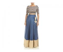 Shop for the best Beige Striped Lehengas only at TheHLabel.com