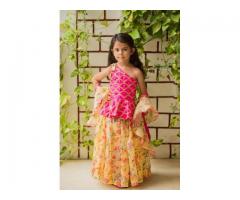 Printed organza stitched lehenga for kids at lowest cost
