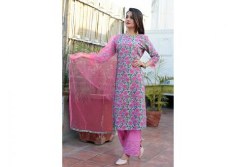 Buy Printed Pink Kurti With Plazo Online