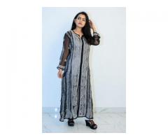 Buy Hand Embroidered Lucknowi Chikan Black Georgette Kurti