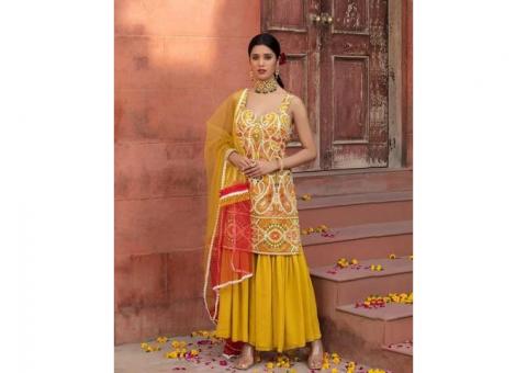 Embroidered Georgette Yellow Suit