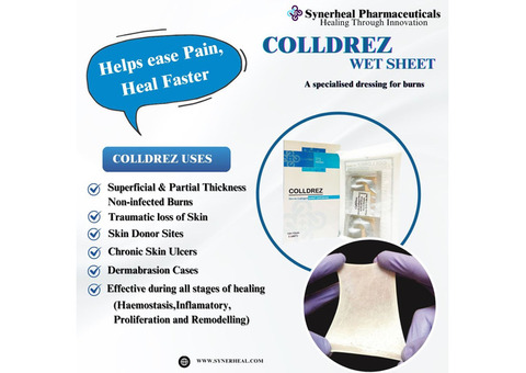 Colldrez Wet Sheets Are Sterile Collagen Dressing for Burns To Heal Fast | Synerheal Pharmaceuticals