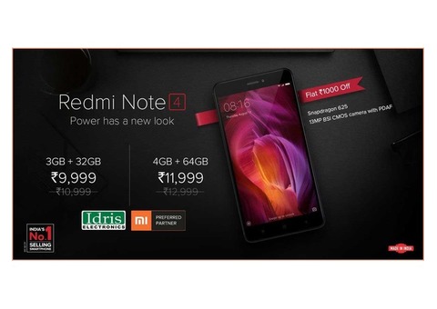 Redmi Note 4 4GB + 64GB variant now at ₹ 11,999! Only In Idris Electronics Raipur