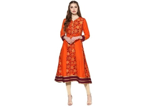 Orange Anarkali Printed Kurta at ShoppyZip