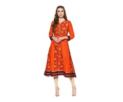 Orange Anarkali Printed Kurta at ShoppyZip