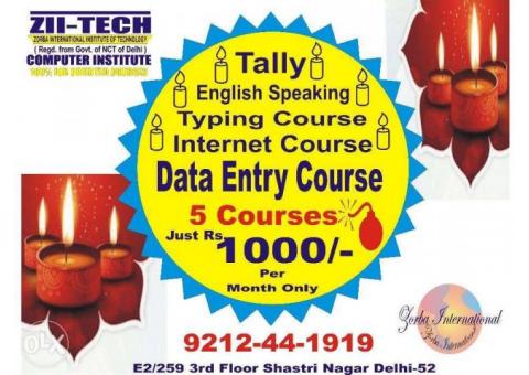 Diwali Dhamaka Offer 5 Courses Just Rs.1000 per Month at Zii-Tech Computers Delhi